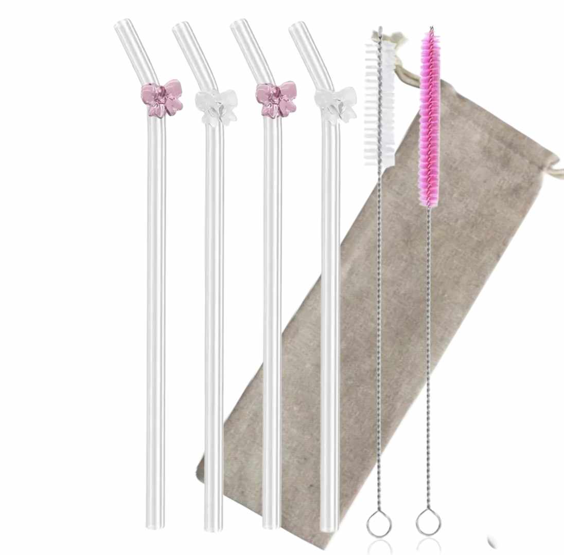 Reusable Glass Straws with Bow Charms