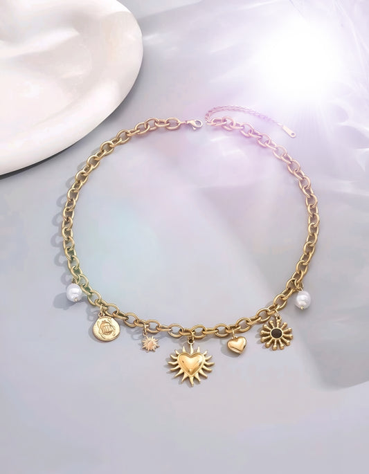 Golden Radiance Charm Necklace
