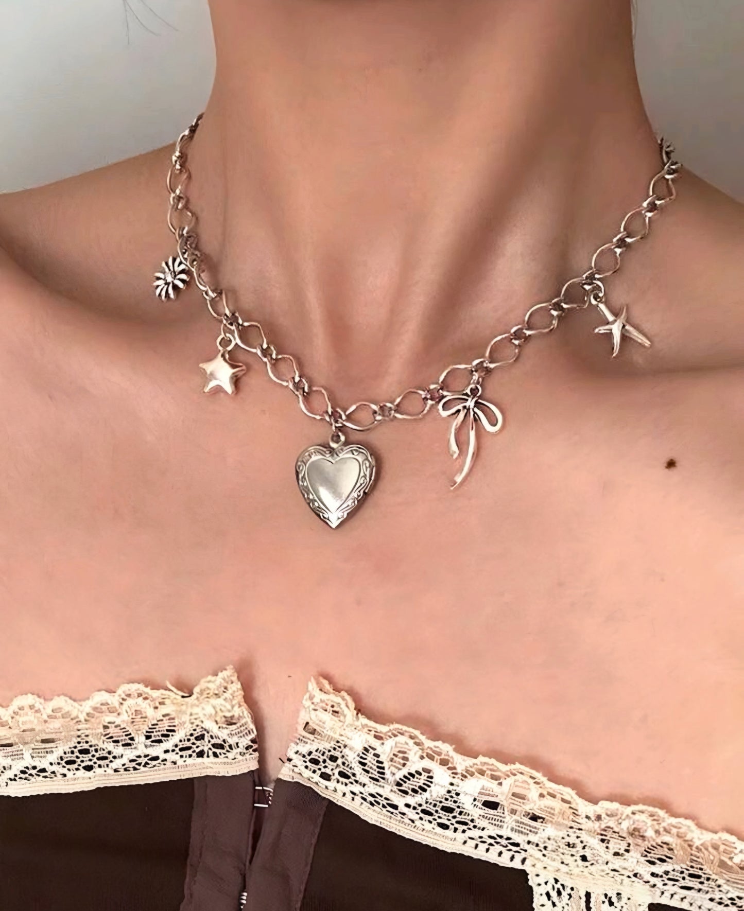 Whimsical Silver Charm Chain Necklace