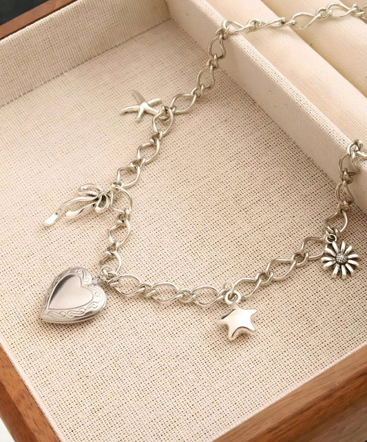 Whimsical Silver Charm Chain Necklace