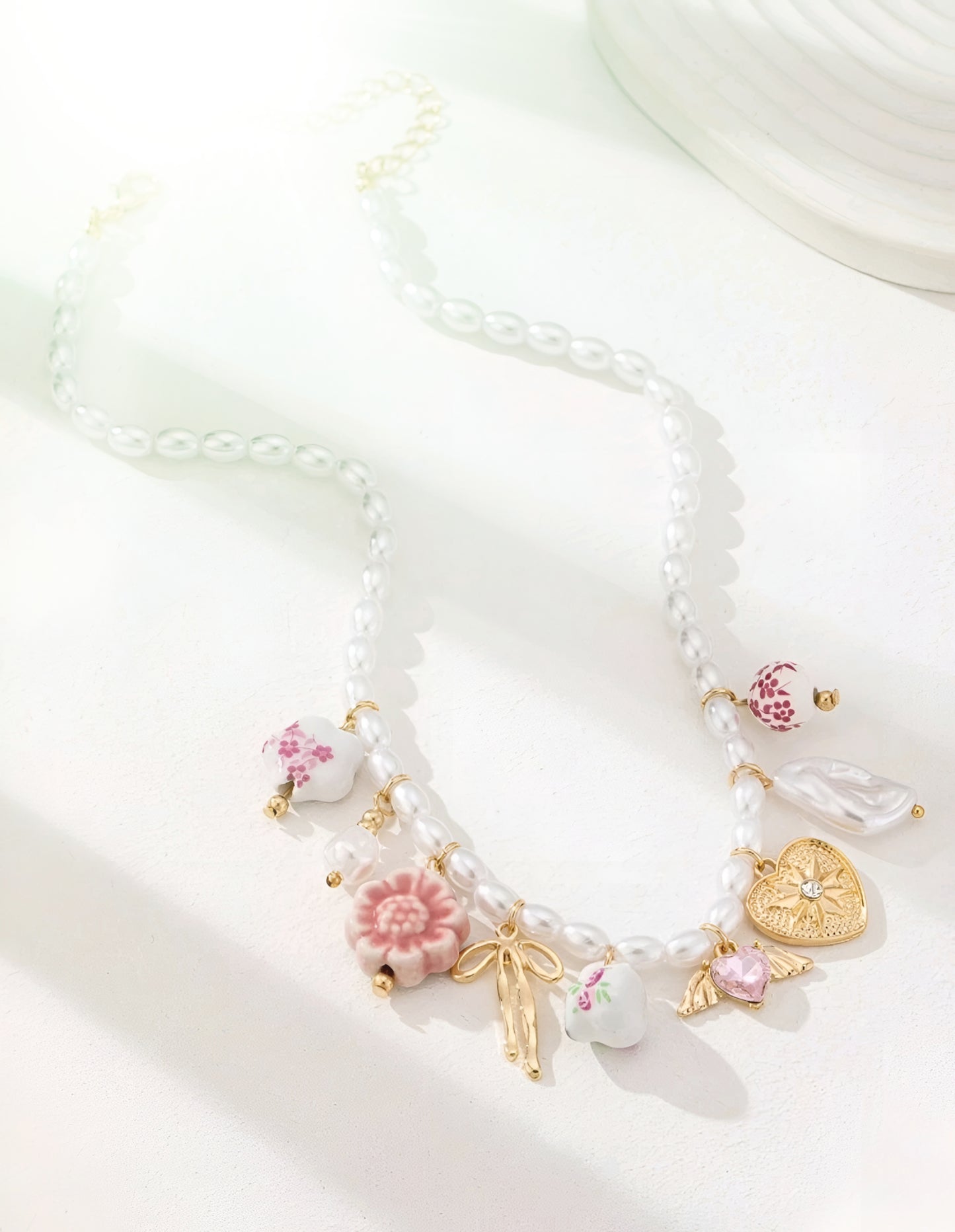 Garden Whimsy Pearl Charm Necklace